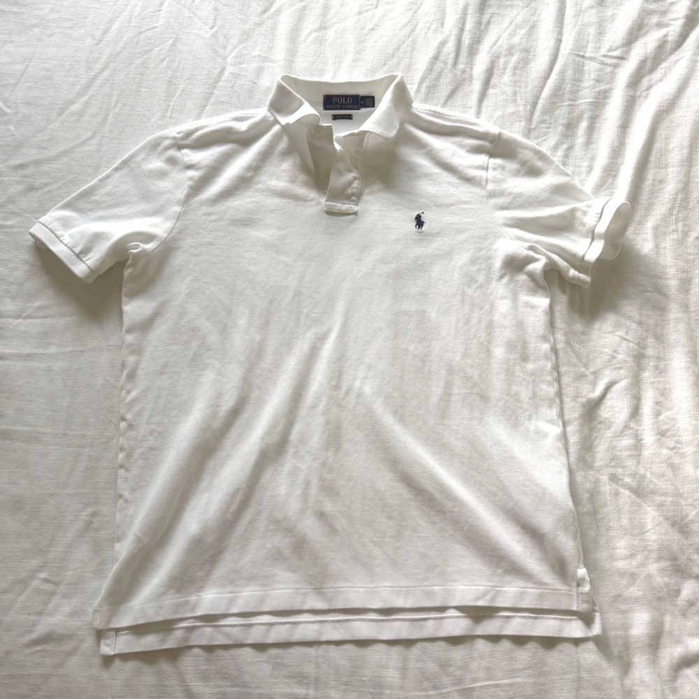 Lot of 2 Polo Ralph Lauren White Short Sleeve Pony Logo Polo Shirts Medium - Picture 6 of 9